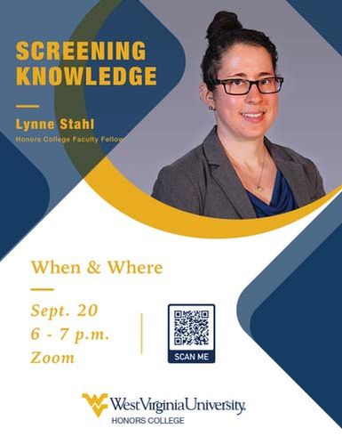 A poster advertising Lynne Stahl's Honors Faculty Fellow Lecture that notes the information found to the right.